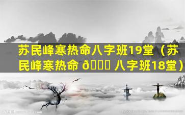 苏民峰寒热命八字班19堂（苏民峰寒热命 🐘 八字班18堂）
